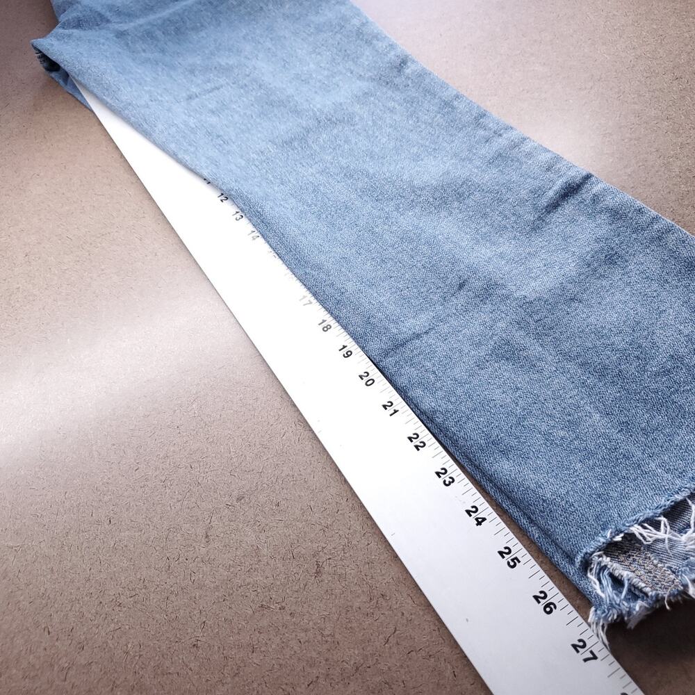 Paige Cindy Straight Jeans Women 31 Medium Blue Stretch Destroyed Hem Boho - Picture 5 of 10